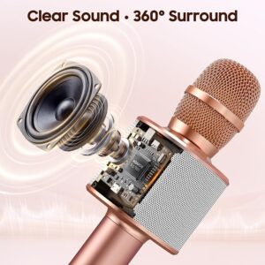 Wireless Bluetooth Karaoke Microphone, 3-in-1 Handheld Mic Speaker for Home Party Birthday, Compatible with Most Smartphones & PC