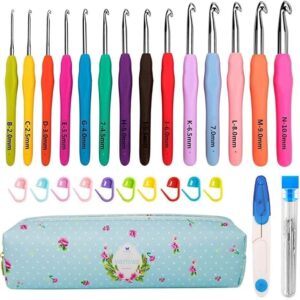 Crochet Hooks,14 Size Ergonomic Crochet Hooks Set 2mm(B)-10mm(N)