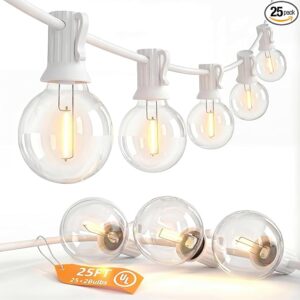 25FT G40 LED White Outdoor String Lights with 25 Plastic Shatterproof Bulbs